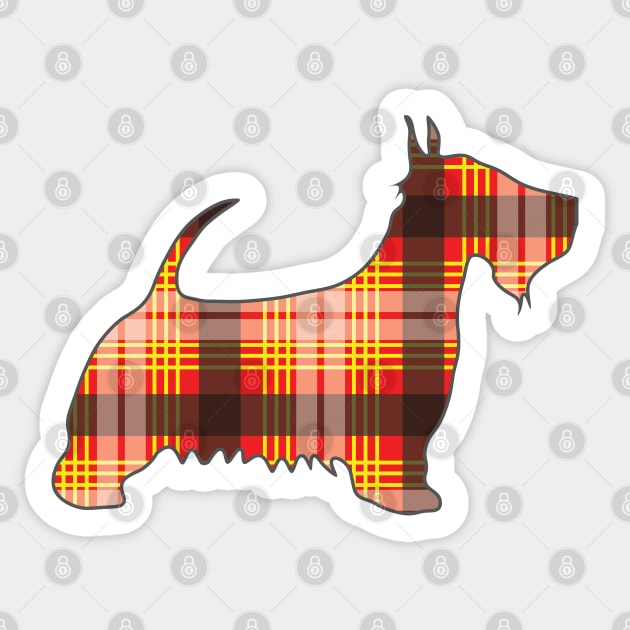 Red, Yellow and Black Tartan Scottish Terrier Dog Silhouette Sticker by MacPean